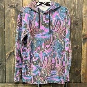 Gymshark Hoodie S Marbled Purple Blue Logo Cotton Blend Athletic Workout Stretch
